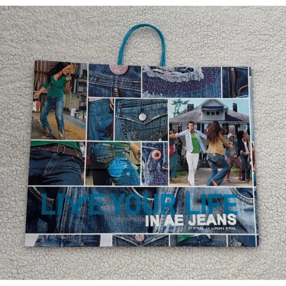 Vintage American Eagle Outfitters Paper Shopping Bag AE Jeans Y2K Era Gift Bags